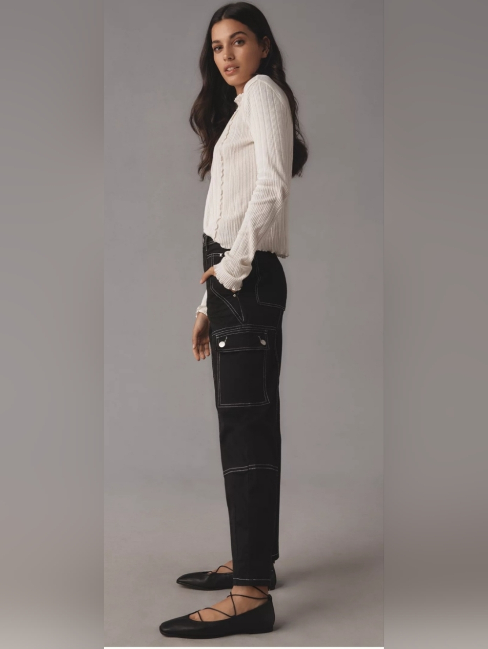 Anthropologie The Carson Utility Barrel Pants in Black Cargo High Rise Sz 6 - Picture 7 of 13